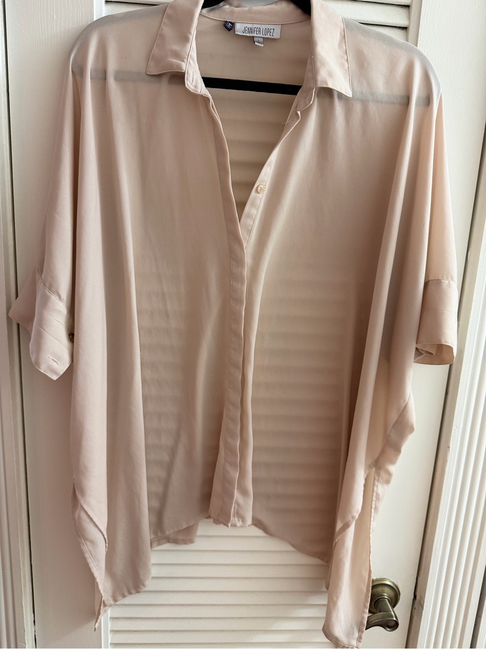 Jennifer Lopez Cream Button-Front Oversized Draped Blouse Size Large